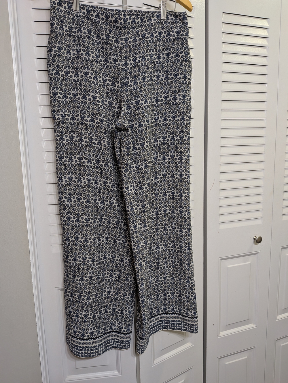 Blue and White Wide Leg Pattern Summer Pants